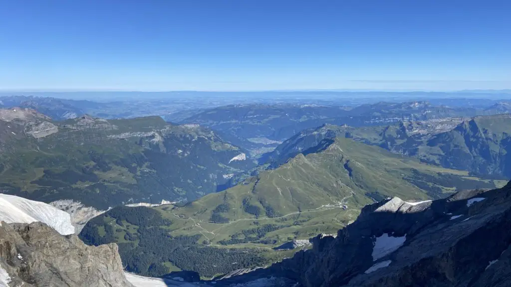 view of Italy, France, and Germany from the Jungfraujoch Aplins in the Alps
