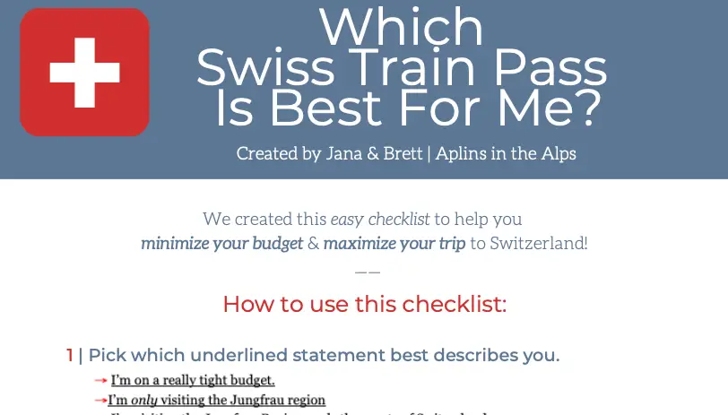 Aplins in the Alps Swiss Train Pass Checklist