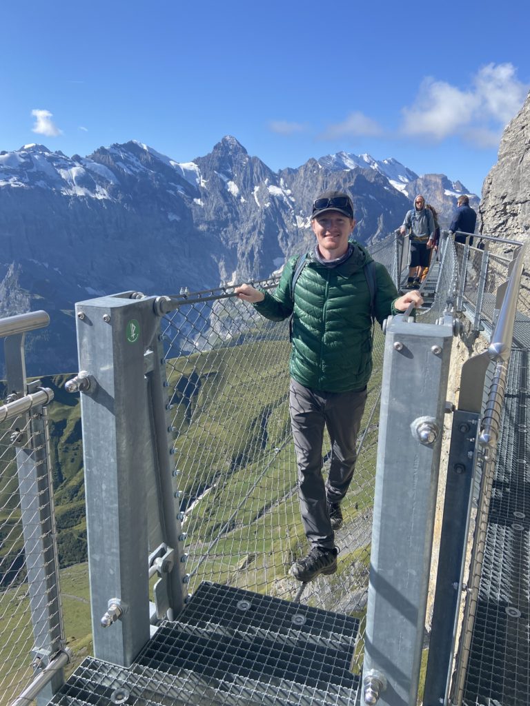 Brett Aplin on Birg Thrill Walk in Birg, Switzerland near Schilthorn Aplins in the Alps