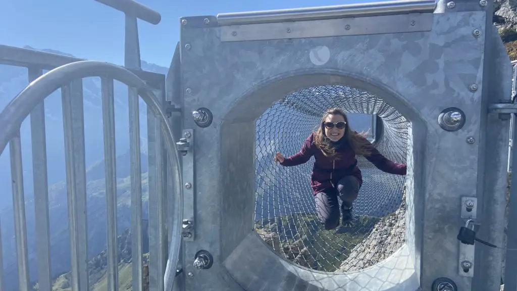 Jana Aplin at Birg Thrill Walk in Birg, Switzerland travel couple Aplins in the Alps