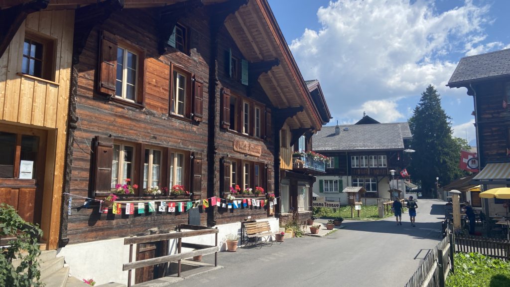 Swiss village of Murren Switzerland in the Berner Oberland near Lauterbrunnen Valley by Aplins in the Alps