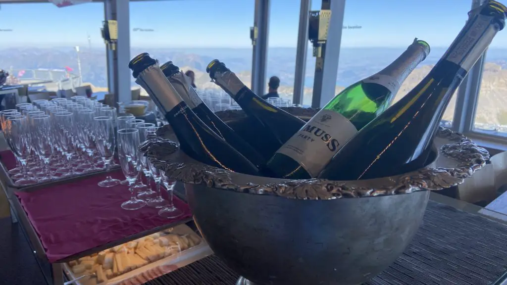 mimosa bar champagne prosecco for James Bond Brunch at Schilthorn, Switzerland by Aplins in the Alps