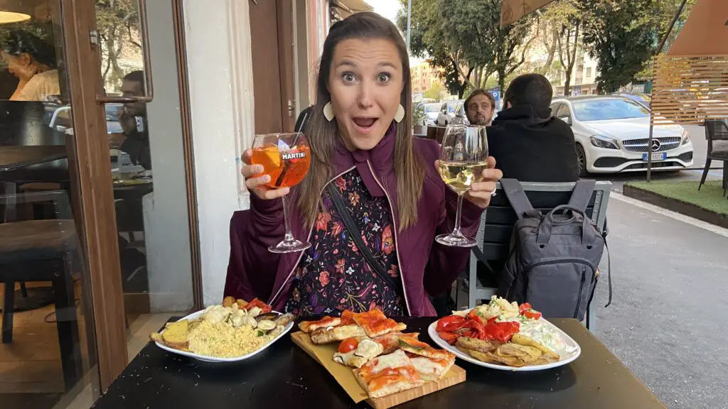 Jana Aplin with an aperol spritz for aperitivo in Rome, Italy