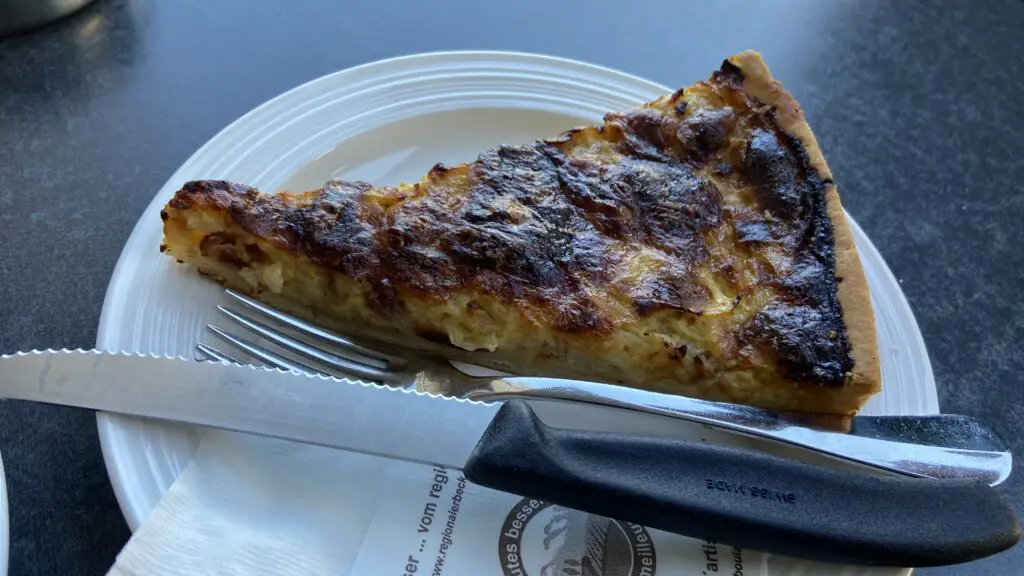 quiche from Steininger bakery in Matten Interlaken Switzerland Aplins in the Alps eat Swiss food