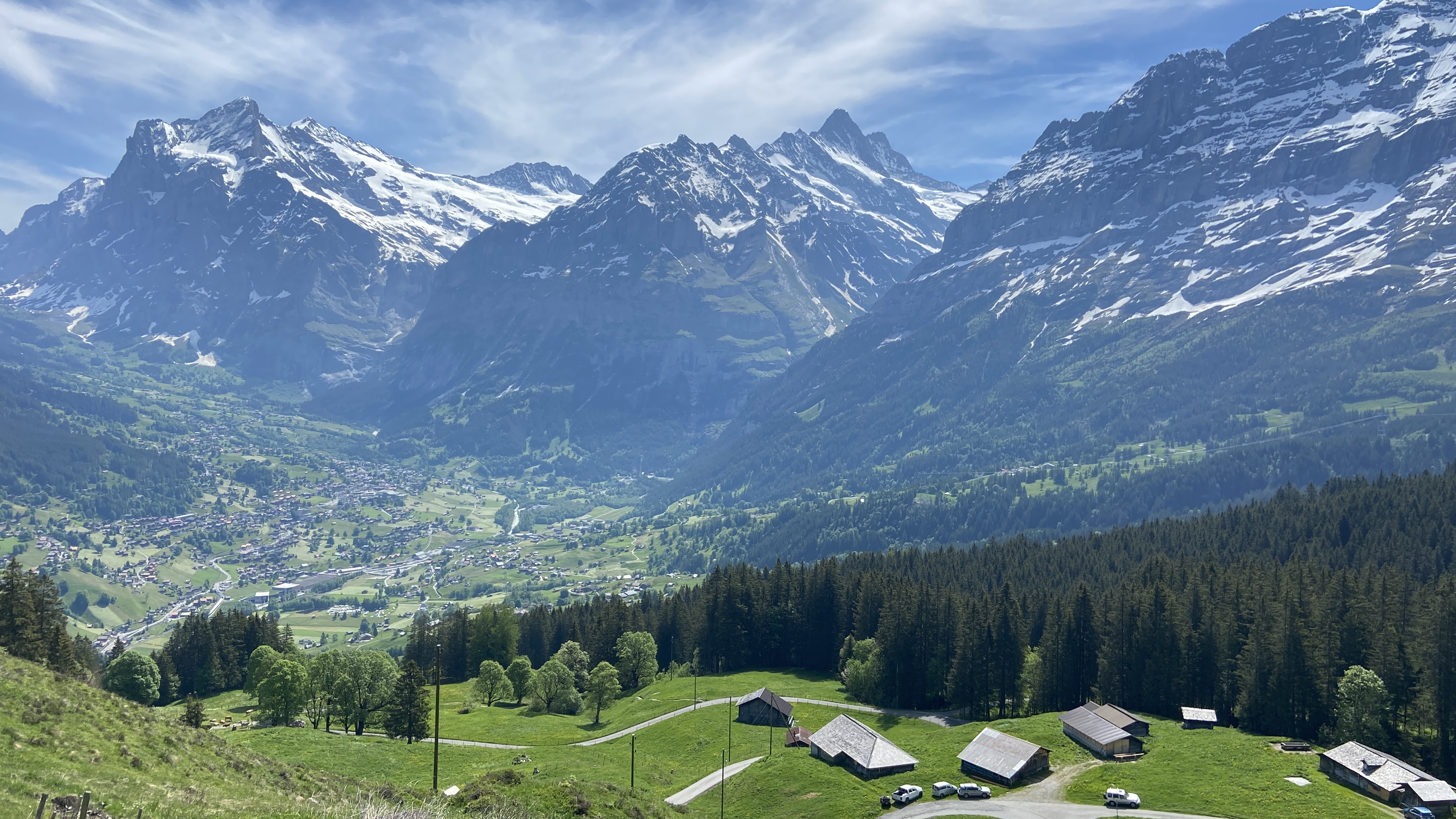 view of Grindelwald Switzerland from Mannlichen Aplins in the Alps