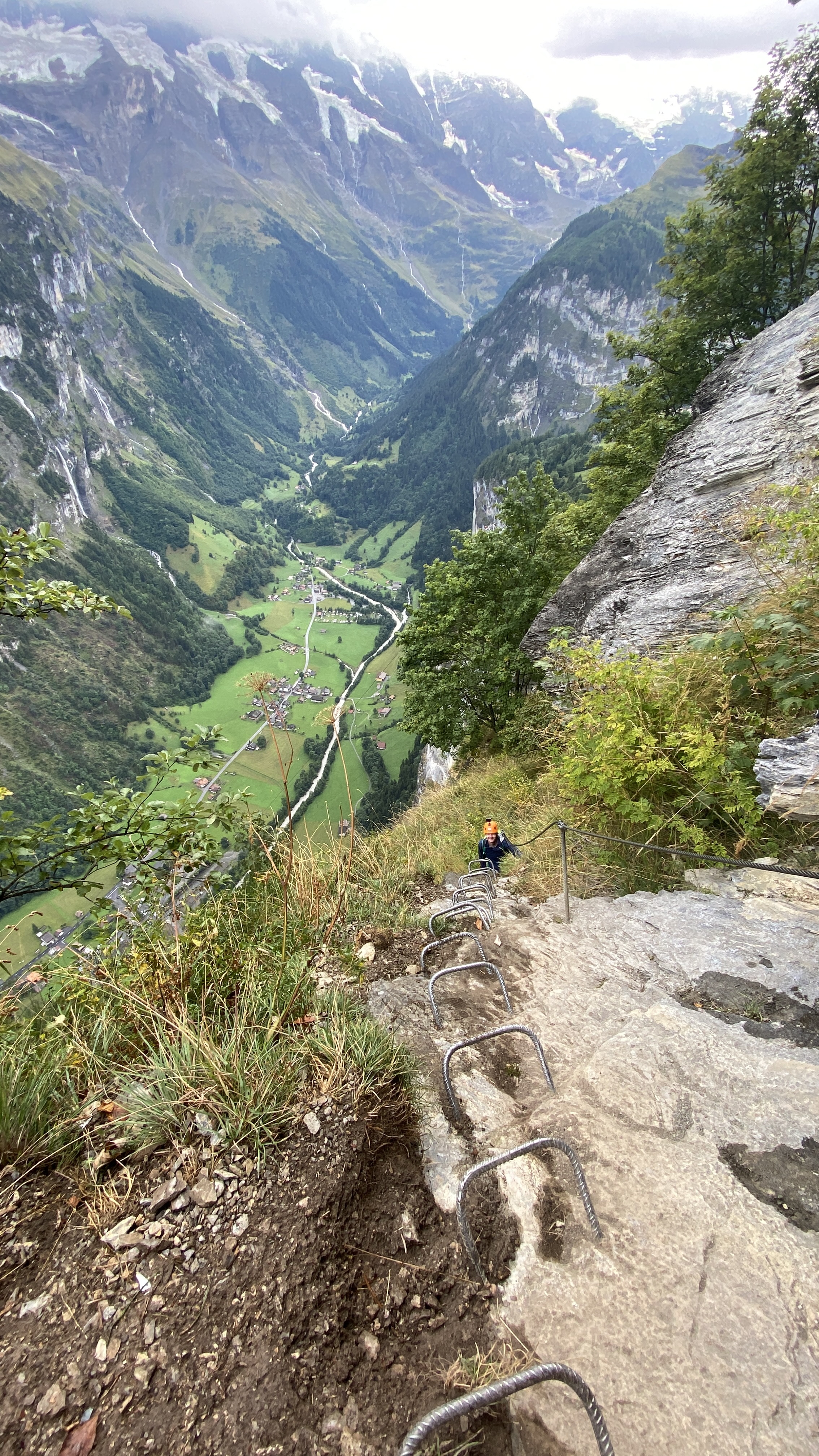 the exposed section of the murren via ferrata, above lauterbrunnen valley