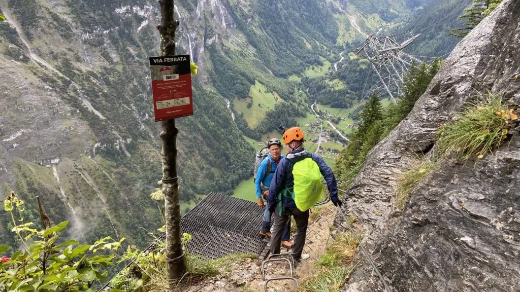 Brett from Aplins in the Alps with a via ferrata guide from Outdoor, Switzerland's number one adventure activity provider
