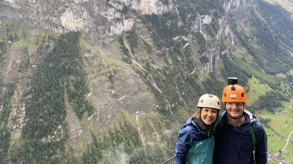 Jana and Brett, Aplins in the Alps, on the beginner via ferrata Murren switzerland