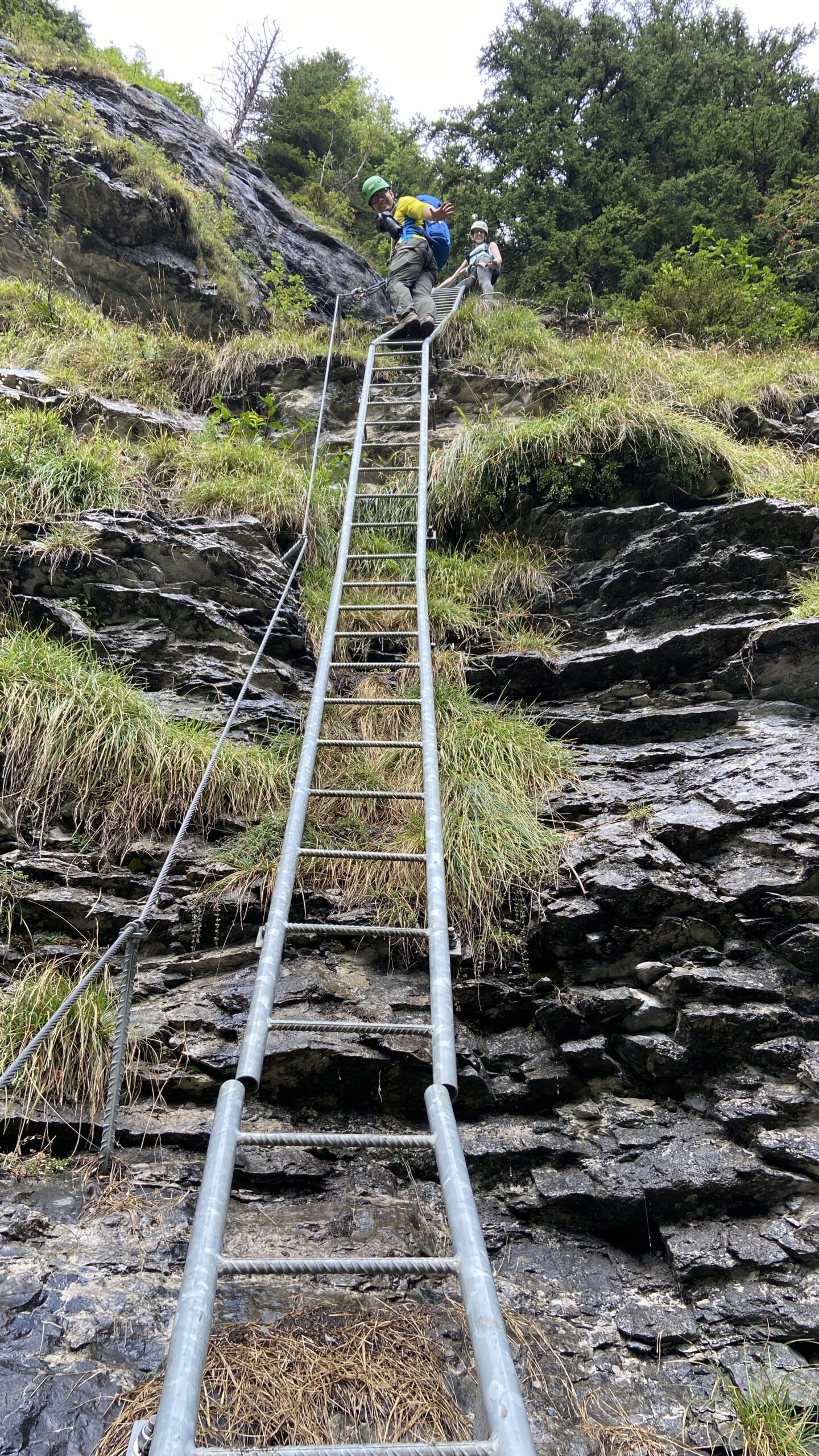 climbing the ladders on the Mürren Via Ferrata Switzerland