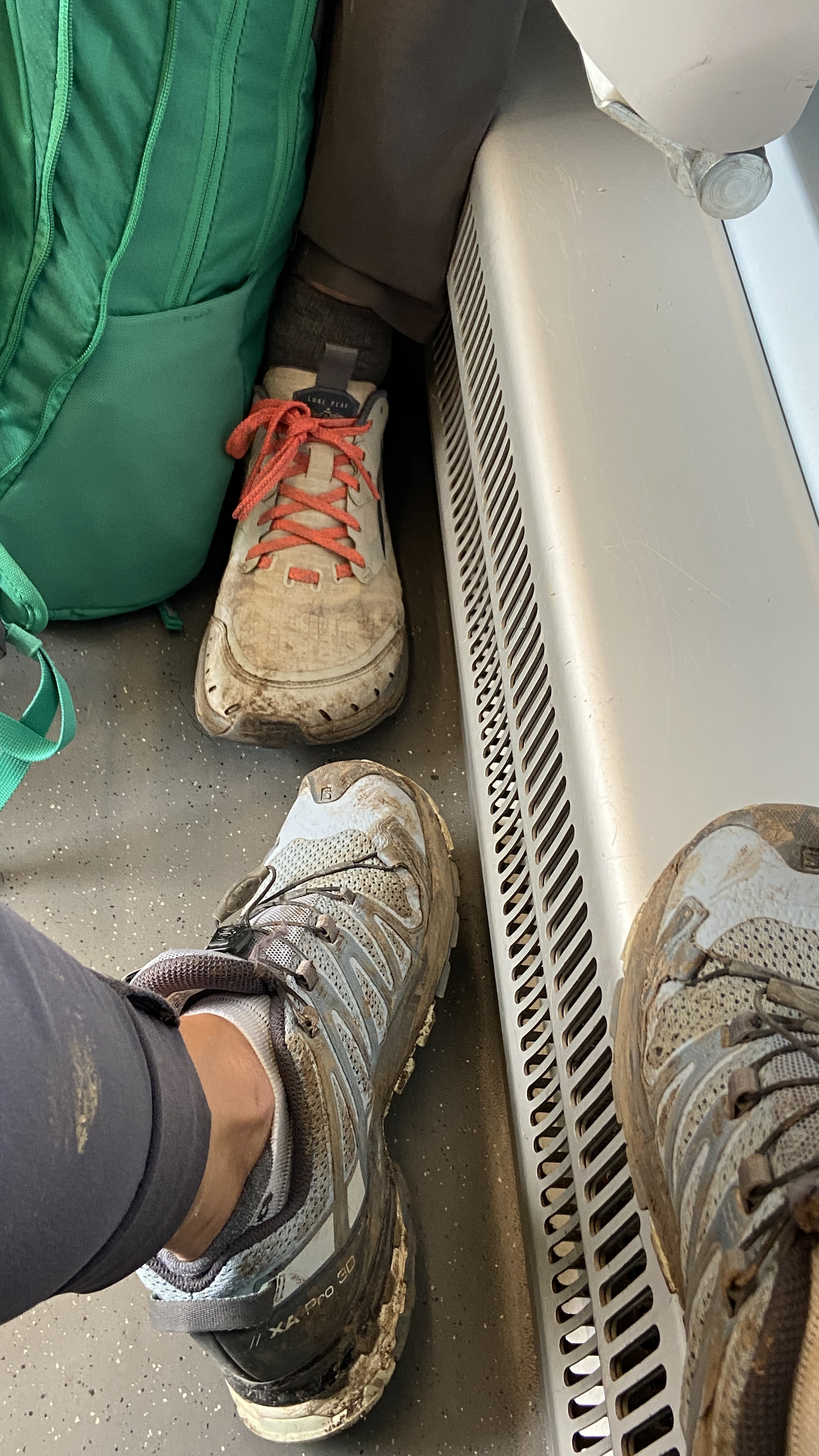 our muddy shoes after our murren via ferrata experiennce