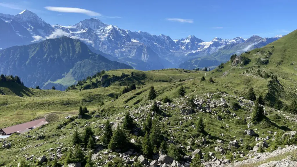 view of the swiss alps during a schynige platte hike in switzerland