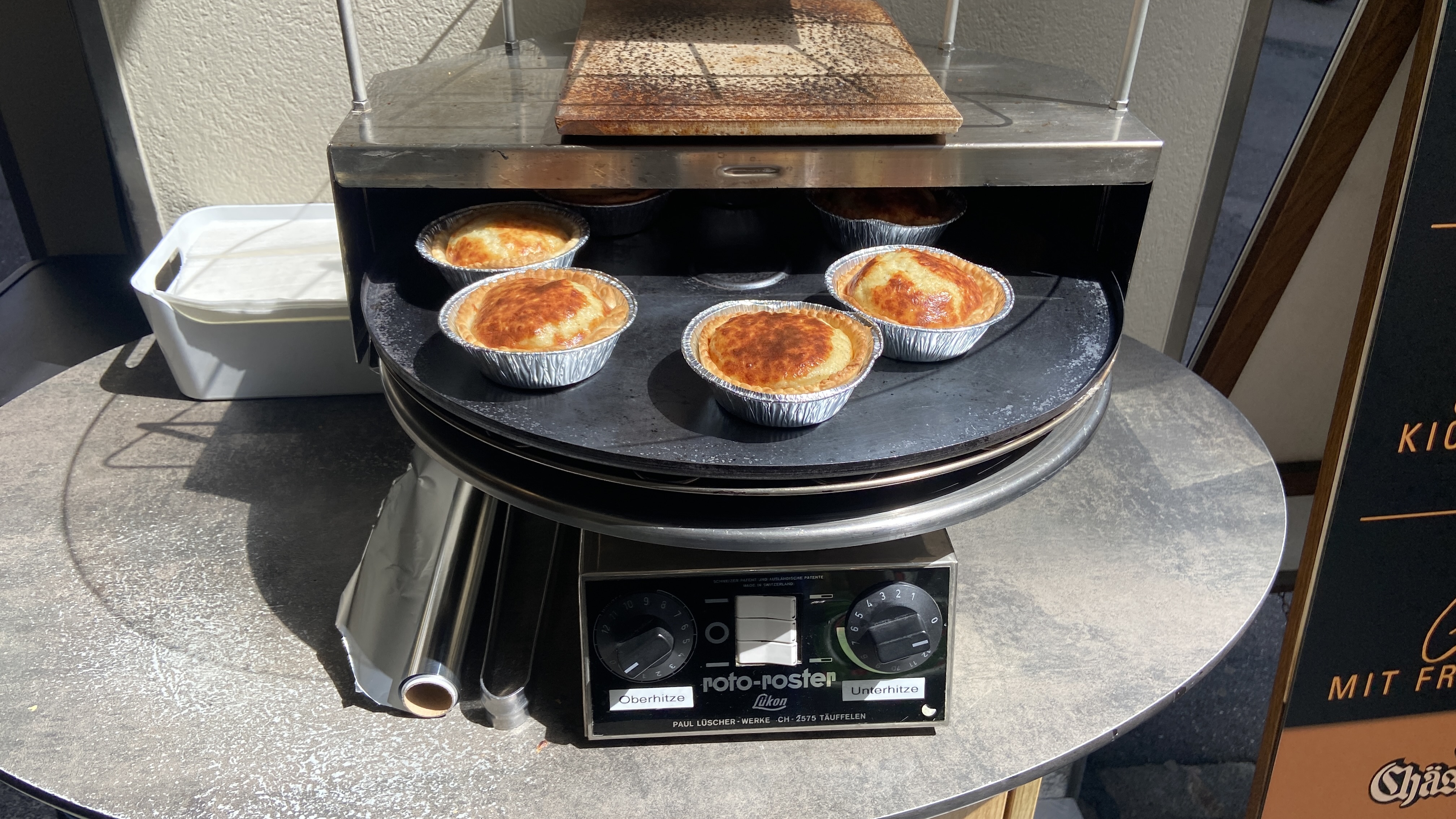 cheese pies baking outside at chas barmettler lucerne