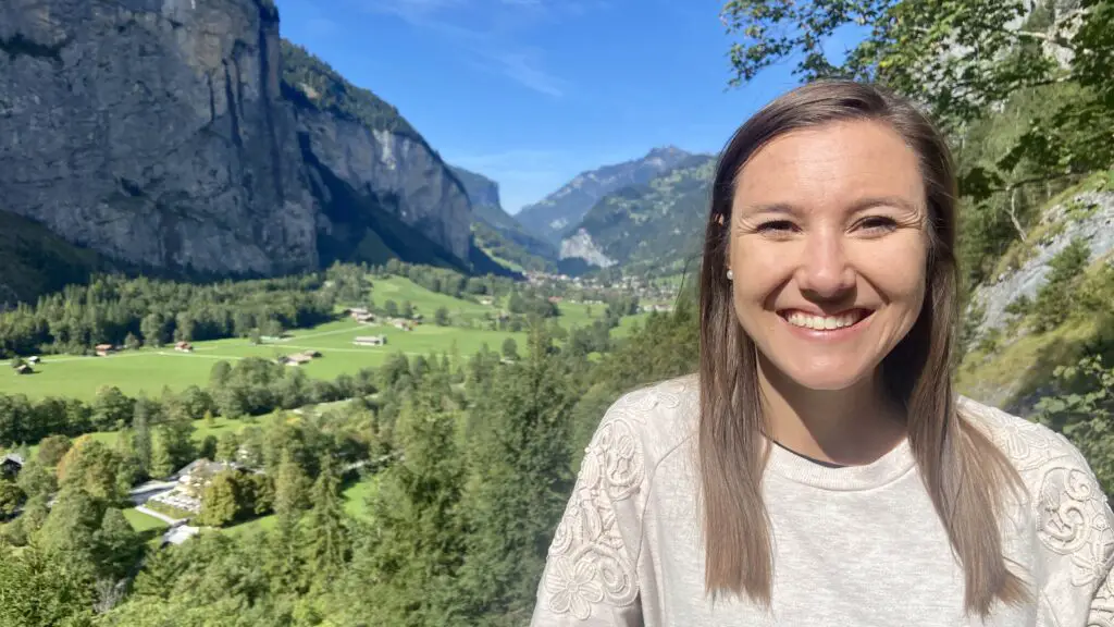Jana at Trummelbach Falls in front of Lauterbrunnen Valley Switzerland