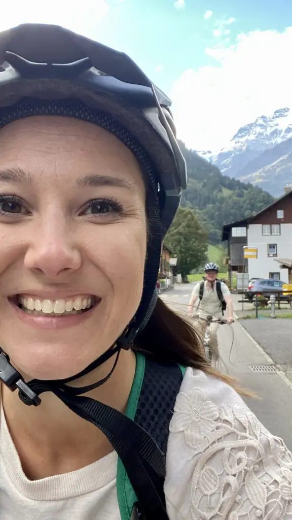 Jana and Brett riding bikes rented from imboden bike in lauterbrunnen Switzerland