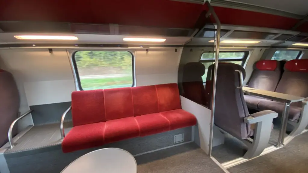 bench seating area on train in switzerland