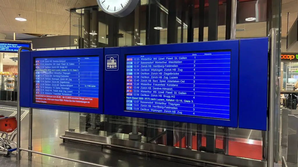 SBB timetable board in Zurich Airport train station