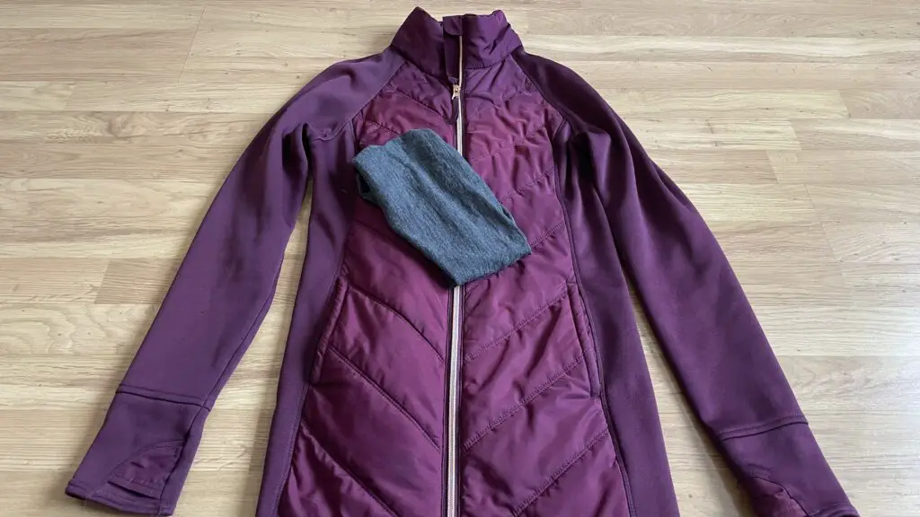 Jana's Fila purple down jacket and gray buff