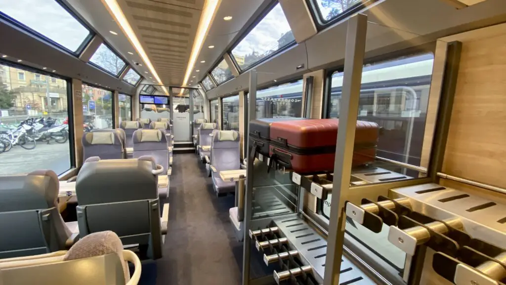 luggage racks in first class and prestige class goldenpass express panoramic train