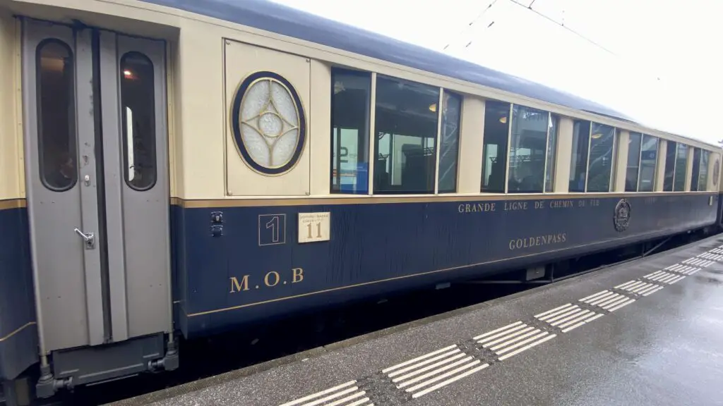 the goldenpass express belle epoch train between zweisimmen and montreux switzerland