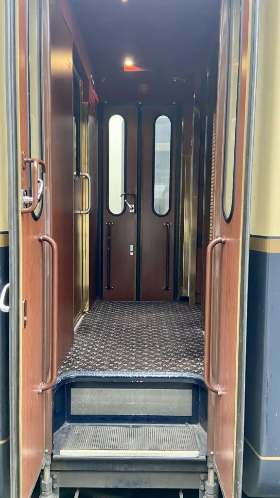 entrance to the goldenpass express belle epoch train between zweisimmen and montreux switzerland