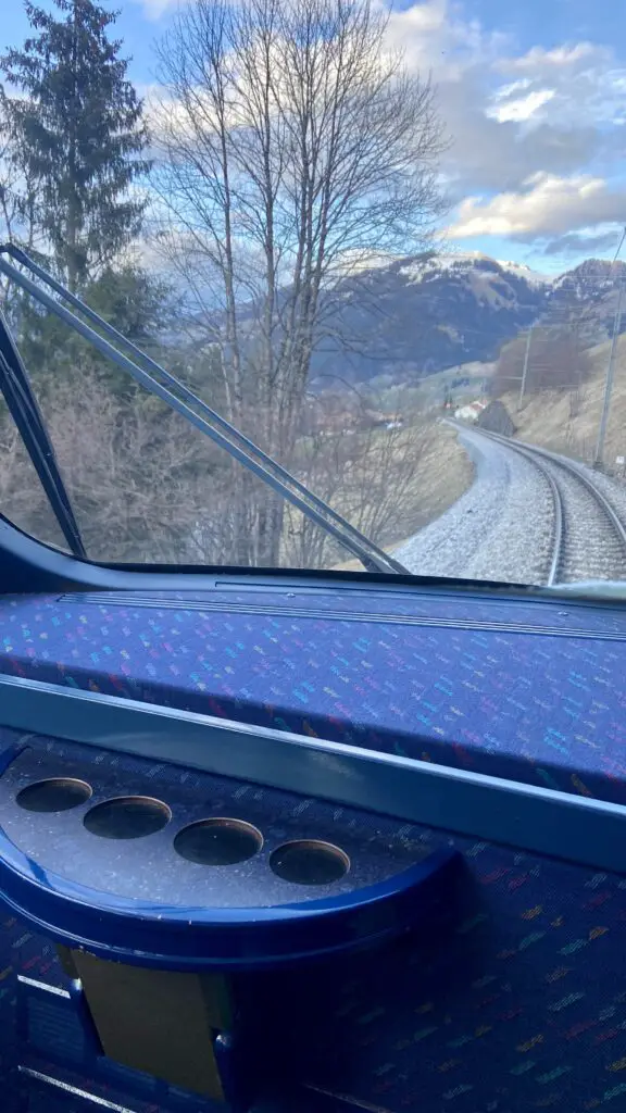 front window view of the goldenpass express vip train