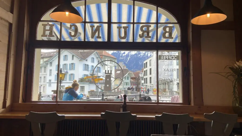 large window at the aarburg hotel and cafe interlaken switzerland unterseen