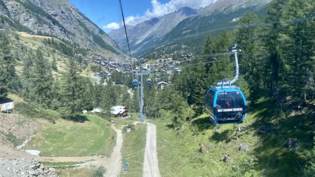 Matterhorn Glaicer Paradise cable cars from Zermatt Switzerland to Furi Schwarzsee Trockener Steg and Klein Matterhorn