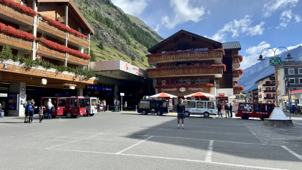 zermatt train station in zermatt switzerland car free village with e-buses and e-taxis
