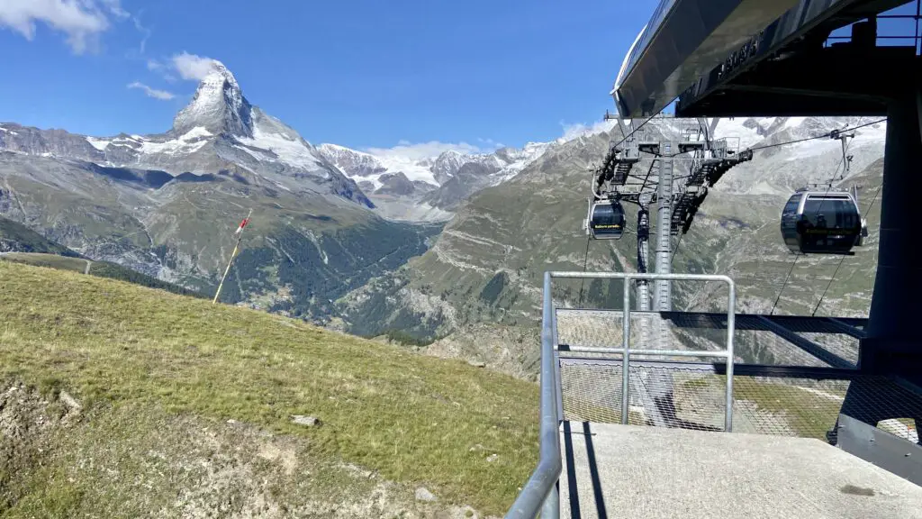 sunnegga rothorn funicular with views of the matterhorn mountain and zermatt village