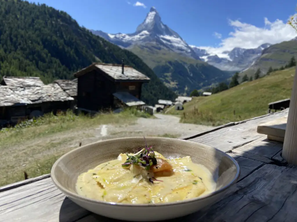 eating at chez vrony in findeln zermatt with matterhorn mountain views