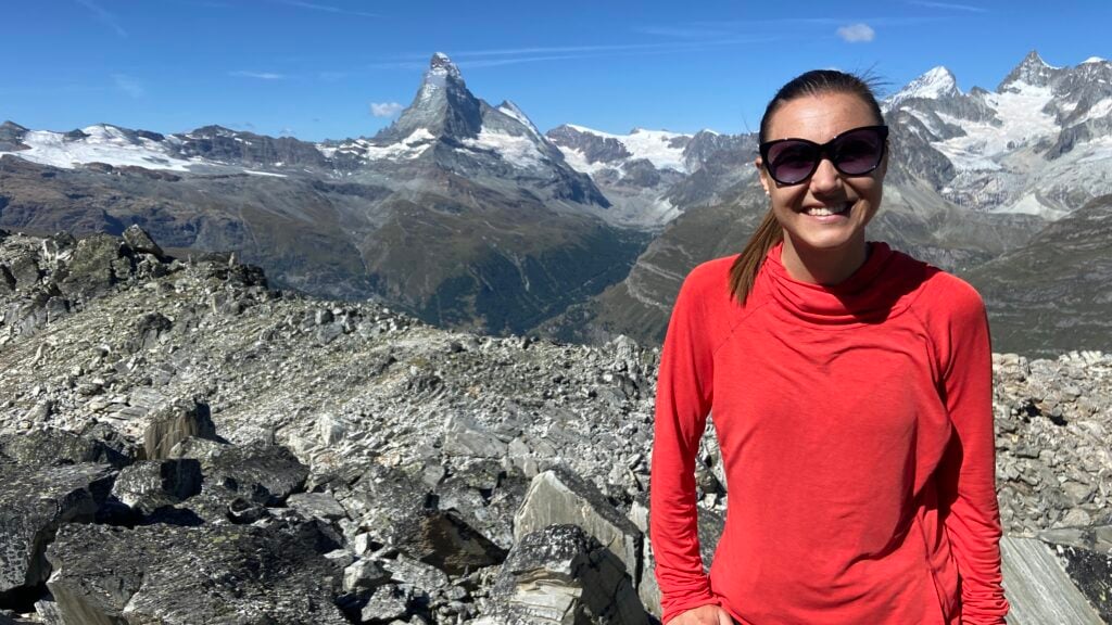 Jana in front of the matterhorn mountain above zermatt switzerland