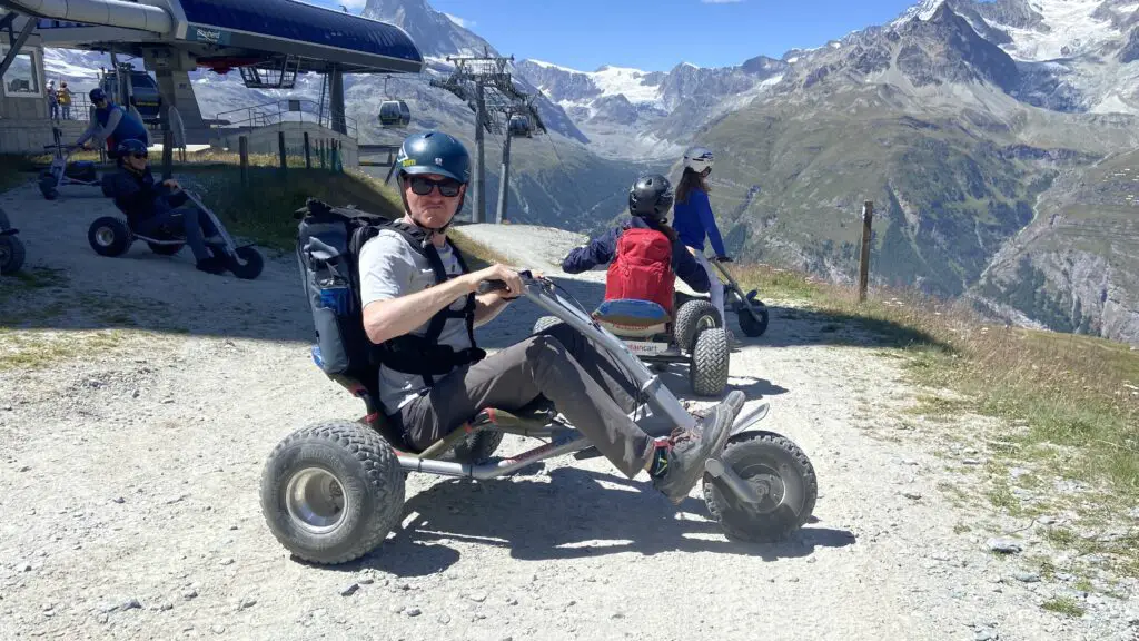 brett riding mountain carts at blauherd and sunnegga zermatt switzerland aplins in the alps