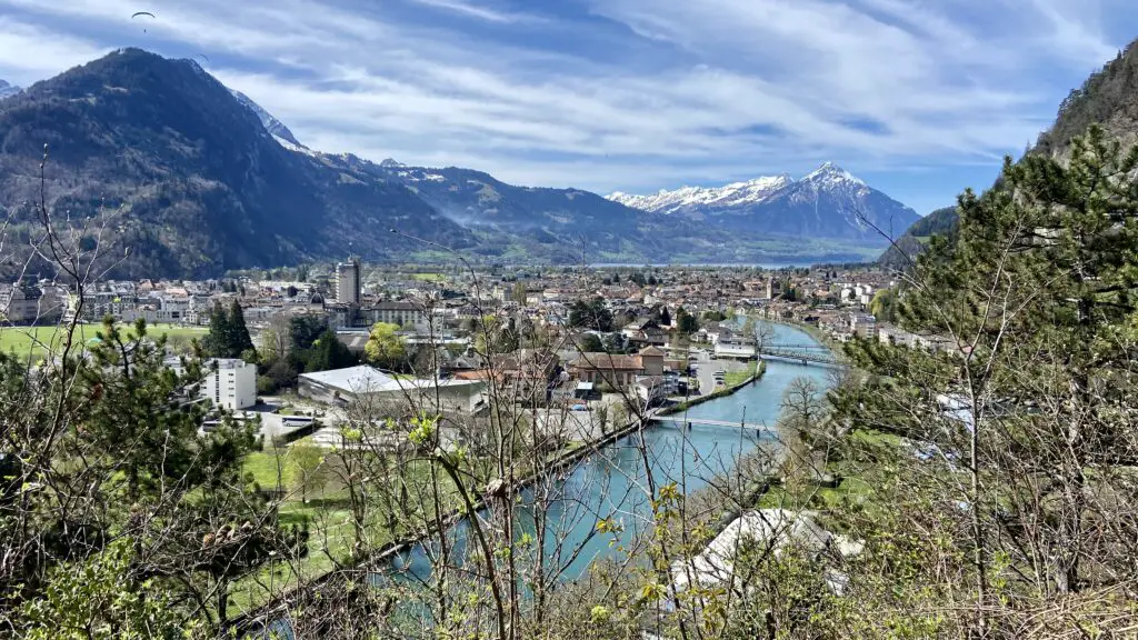 view over interlaken switzerland and the aare river from hohbuhl pavillion