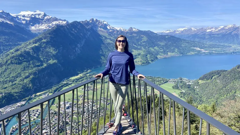 jana from aplins in the alps at the harder kulm zwei-seen-steg two lakes bridge