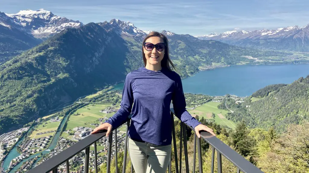 jana from aplins in the alps at the harder kulm lookout panoramic bridge