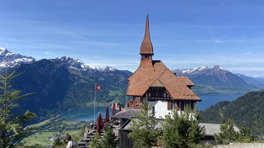 view of harder kulm and lake thun and niesen from the harder kulm playground top of interlaken