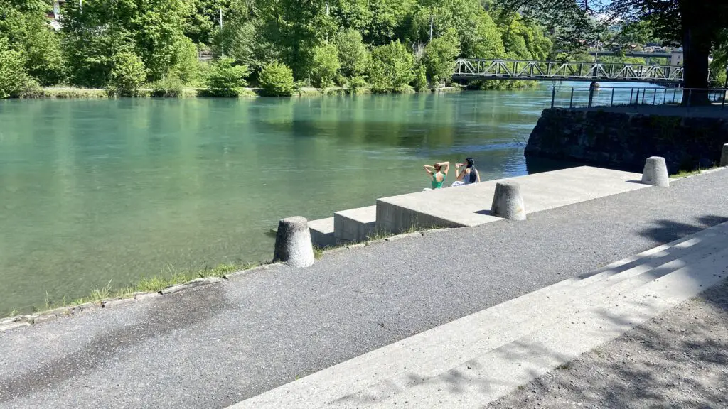 swimming in the aare river from the park in interlaken switzerland