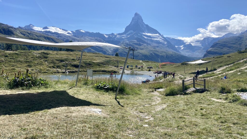 leisee zermatt's beach with matterhorn mountain views