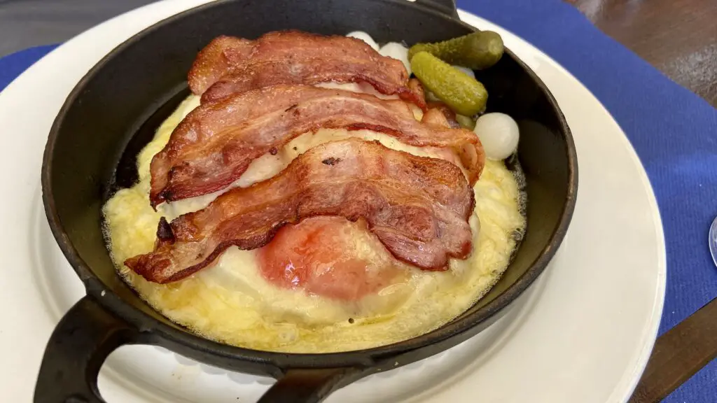 cheese toast with bacon at restaurant zumsee furi zermatt switzerland