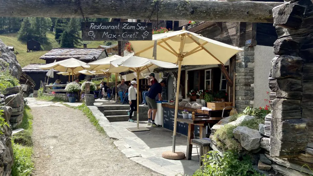 outdoor tables at restaurant zumsee furi zermatt switzerland