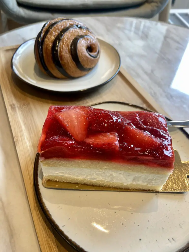 chocolate croissant and strawberry cake from qraftwerk bakery grindelwald switzerland