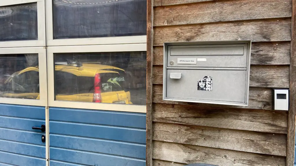 mailbox outside of nordwand brau with their name on it