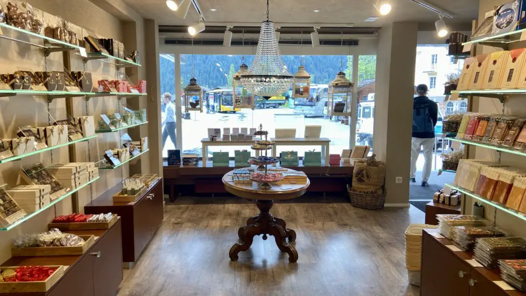 view of the inside of the swiss chocolate chalet in grindelwald switzerland