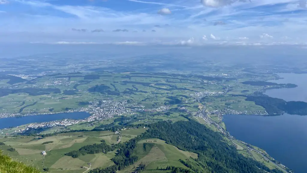 lake lucerne and green hills viewed from rigi kulm switzerland