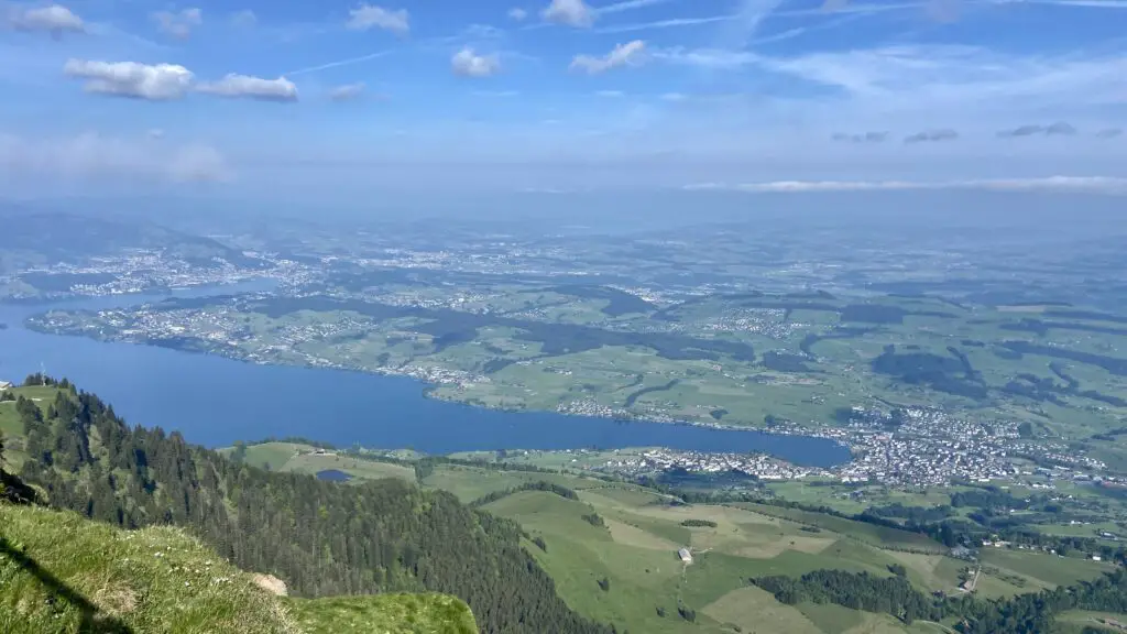 lake lucerne and green hills viewed from rigi kulm switzerland