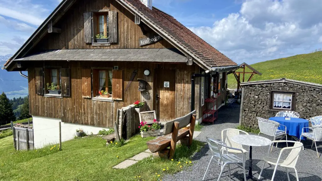 tables at restaurant kessiboden on the rigi classic hike