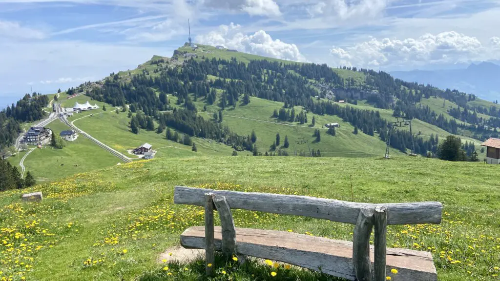 view of rigi kulm from rigi hike rotstockweg