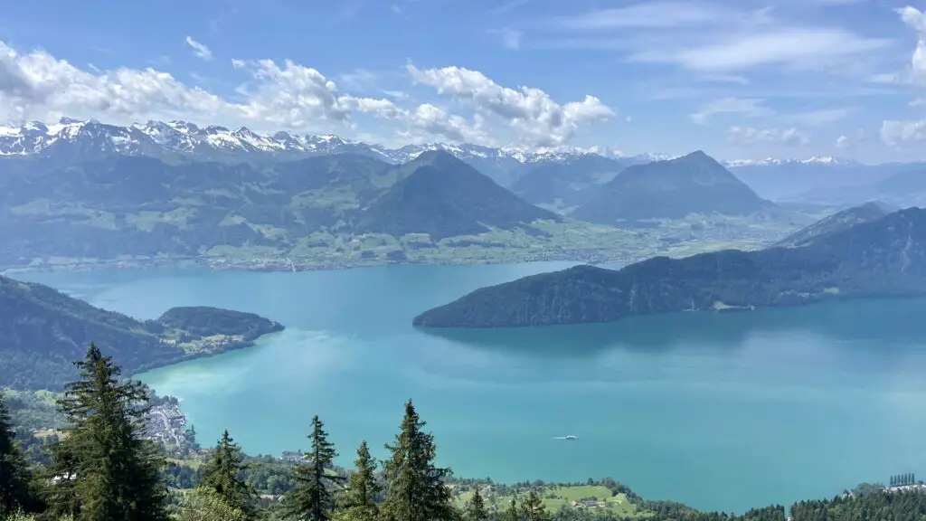 view of lake lucerne and swiss alps from mt rigi