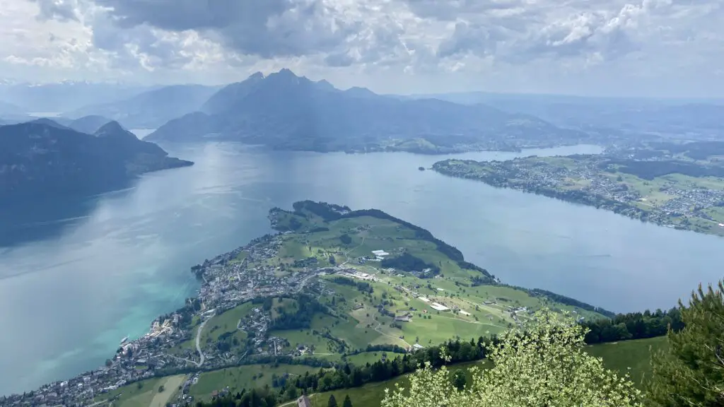 view of lake lucerne and pilatus from Rigi Classic Hike Kaenzeli lookout near rigi kaltbad switzerland