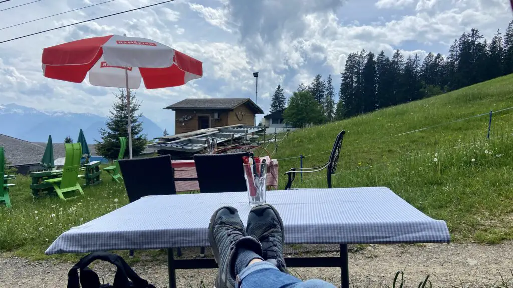 view from the table at Gratalp Stübli Restaurant mt rigi kaltbad aplins in the alps